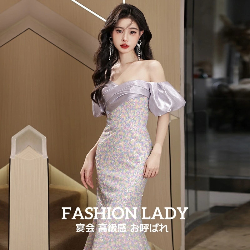 希少アイテムエレガントドレス 高級感 イブニングドレス レディースドレス 結婚式 オフショルダー 礼服 ウェディングドレス ロングドレス フィッシュテール 編み上げ 宴会 披露宴 成人式 舞台演出 音