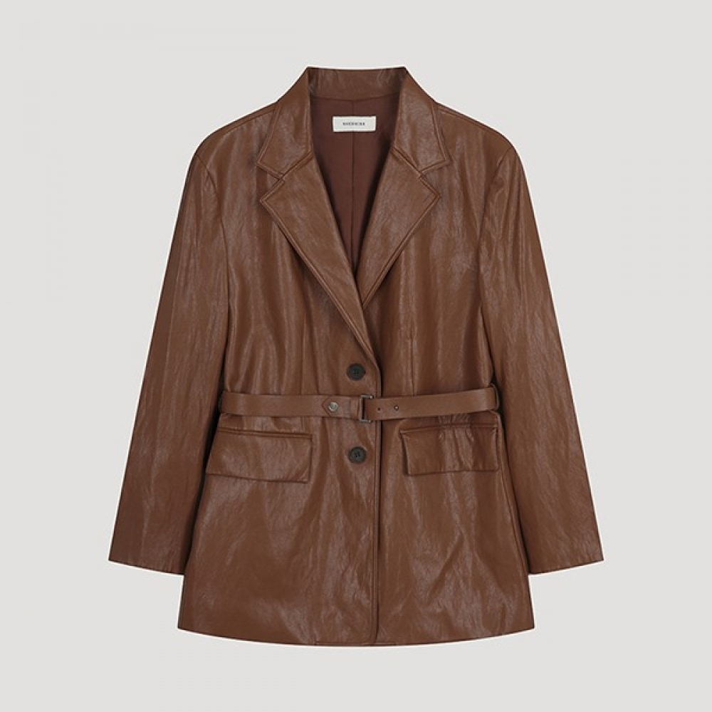 (Shes Miss) ベルト付きツーボタンレザージャケット_swwjko32060_BR