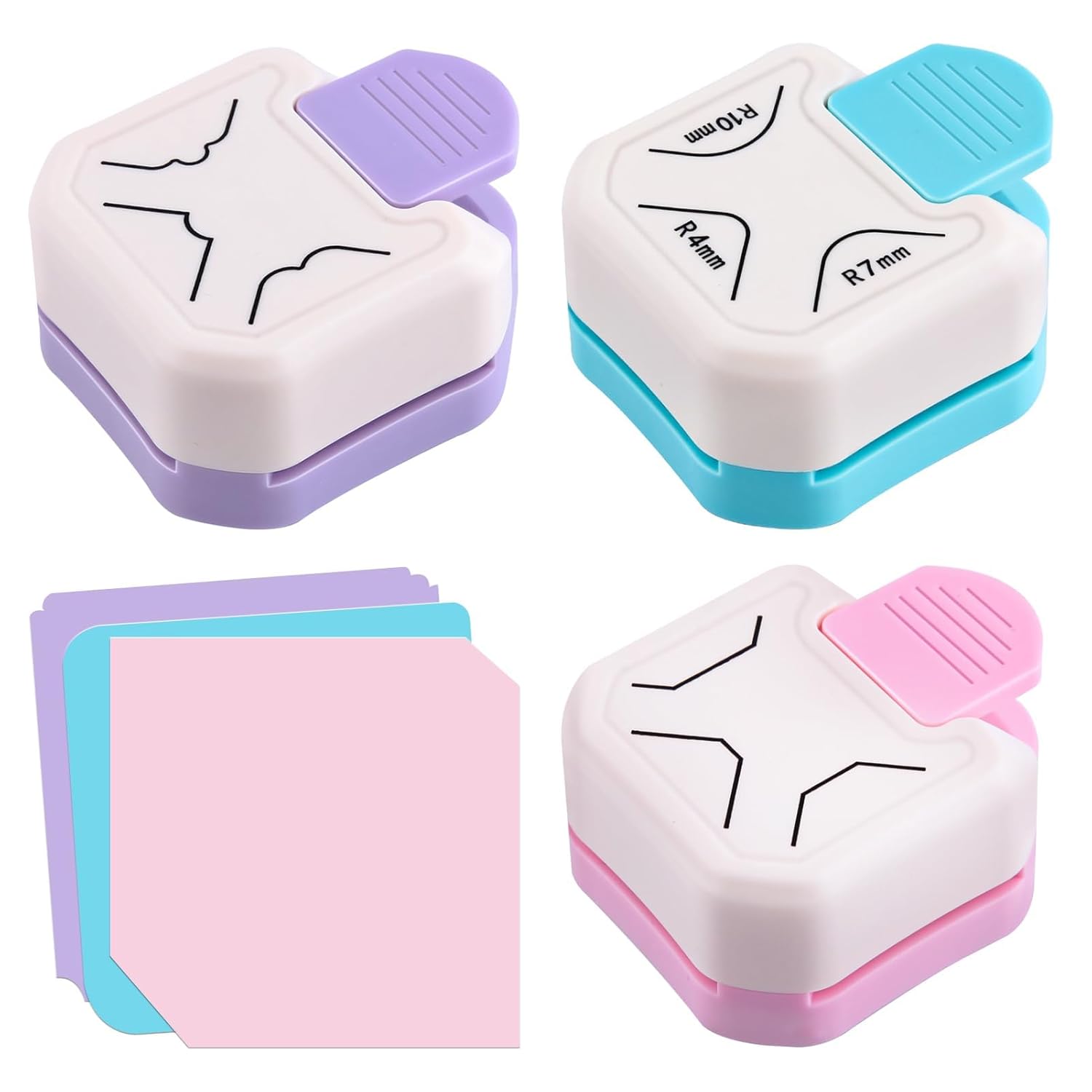 コーナーパンチ コーナーカッター 3-in-1角丸パンチ（R4mm R7mm R10mm）シャープ コーナーカッター ブルー 紙pvc 紙事務用品写真カード用