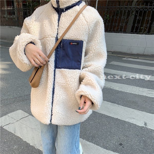 ボアブルゾン レディース パーカー ボジャケットフード付き 韓国風 秋冬 アウターコート もこもこ