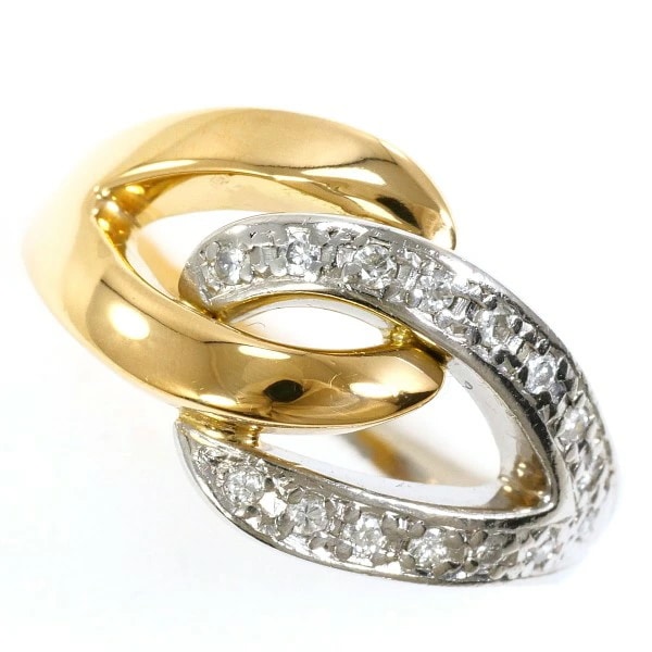 PT900 プラチナ K18YG リング 11号 ダイヤ 0.12 カード鑑別書 ジュエリー 中古