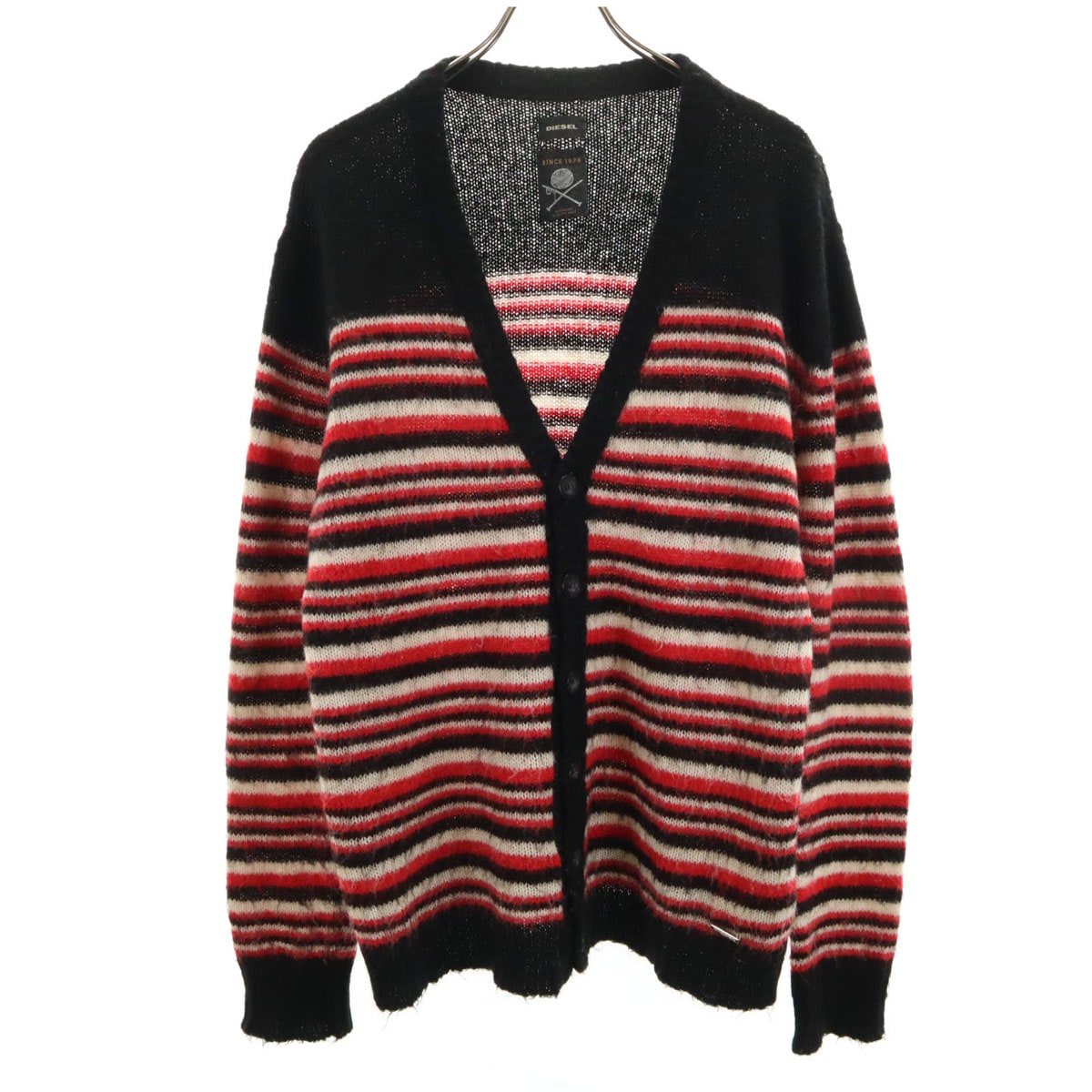 イタリア製 ボーダー 長袖 ニットカーディガン L ブラック系 メンズ 古着 5,581円