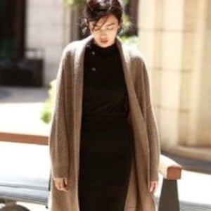 コーディガン カーディガンコート レディース アウター ニット 無地 ミドル キャメル ダークブラウ