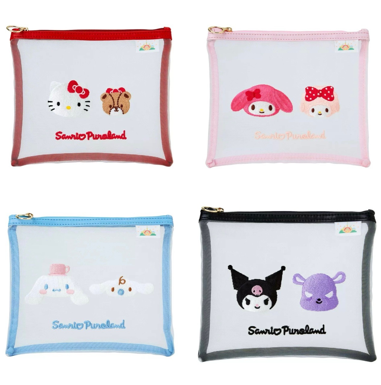 10個セット 魚怪キティ猫ネットサッシュバッグ口紅用巾着一文字ファスナー身分証小物収納