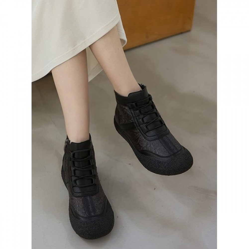 (Ninas Paris) エスニックラインレザーコンビ起毛アンクル