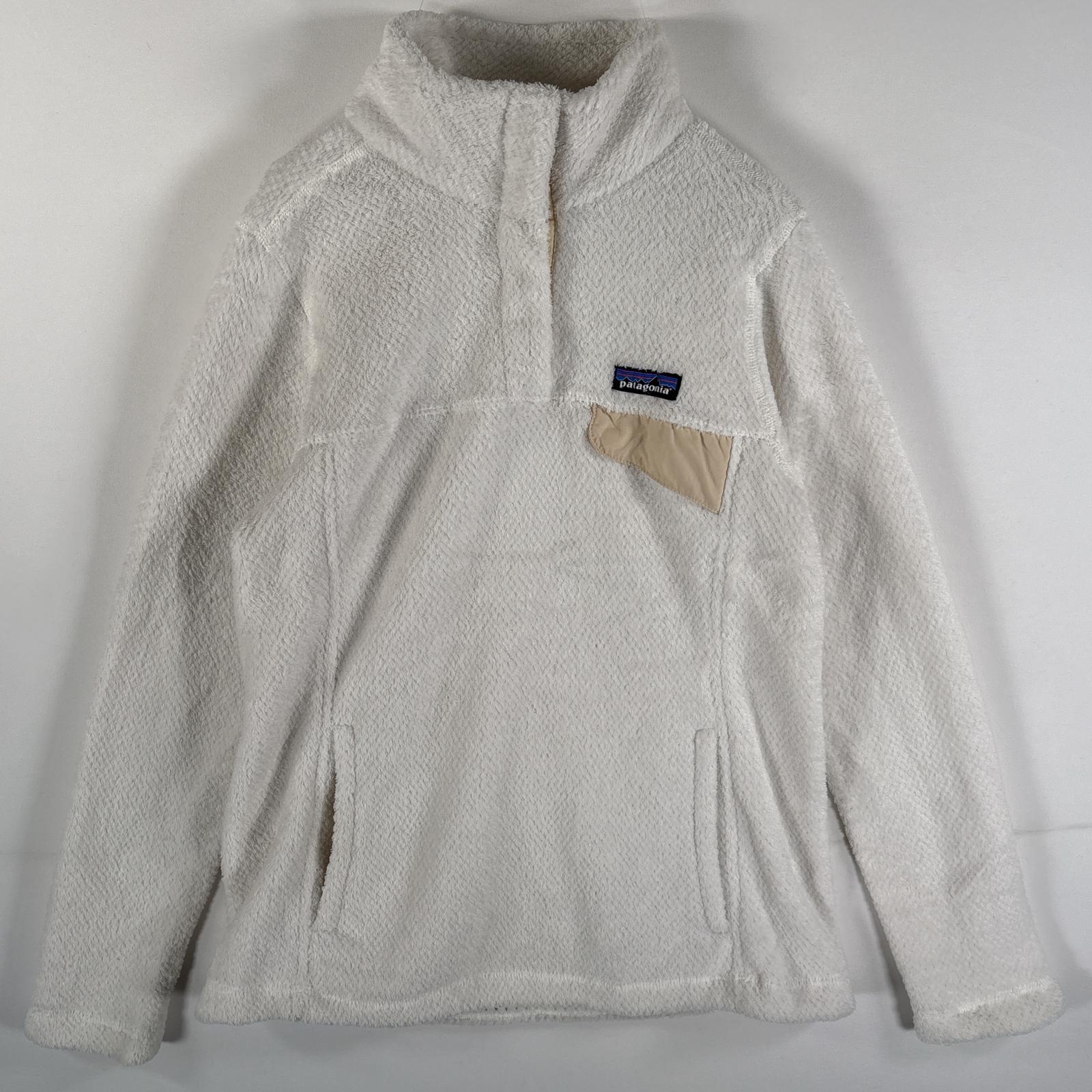 古着 フリースジャケット スナップボタン ハーフボタン ワンポイントロゴ 胸ポケット S ホワイト レディース