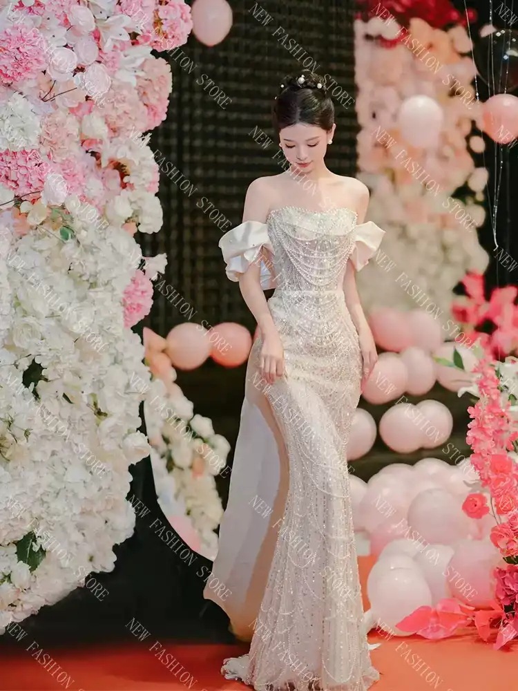 フィッシュテールのウエディングドレスドレスドレス-35