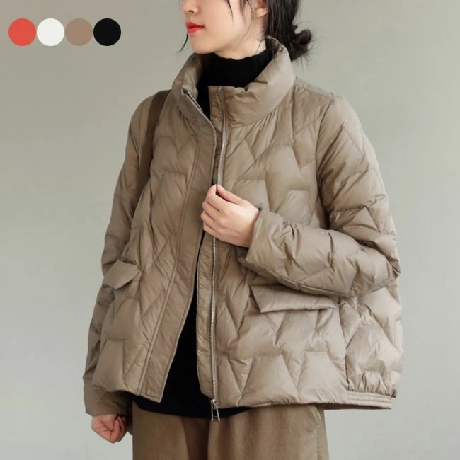 キルティングジャケット レディース ダウンジャケット 立ち襟 おしゃれ ジャケット 冬 アウター ダウン ジャンパー キルティング 通勤 カジュアル 防寒服 ハイネック ホワイト ブラック