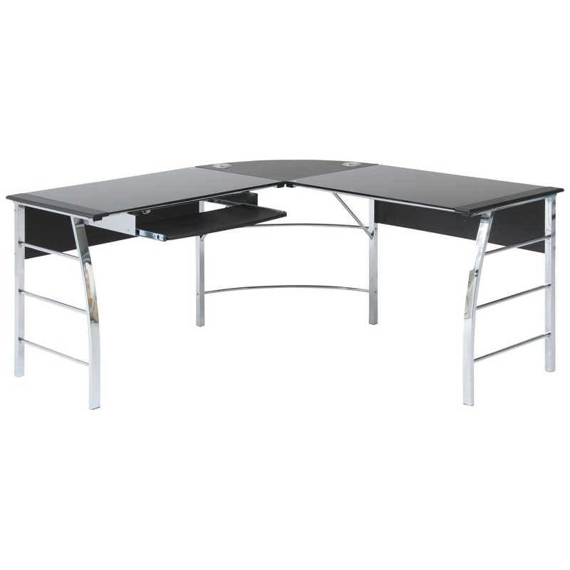 不二貿易　ガラスPCデスク L型 CT-1040BK　70390