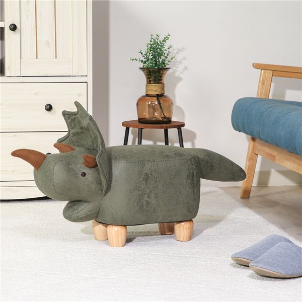 アニマルスツール/オットマン キュートサイズ ダイナソー グリーン 腰掛け 完成品