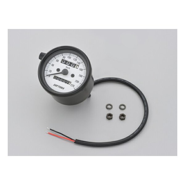 機械式スピードメーター φ60 ブラックボディ/ホワイトパネル 220km/h D15625