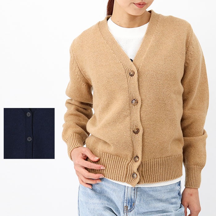 レディースカーディガン WVAWI F22192 Ama Cardigan DARK NAVY ネイビー CAB CAMEL キャメル ウール Vネック ボタン リ