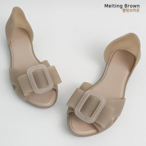 女性リボン飾りゼリーシューズレインシューズR02