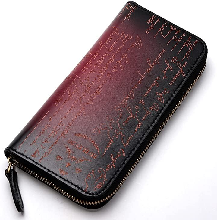 長財布 メンズ イタリアンレザー ラウンドファスナー 本革 牛革 大容量( レッド)