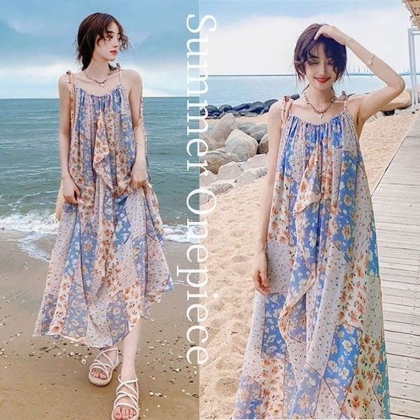 Qoo10] キャミワンピース リゾートワンピース ロ