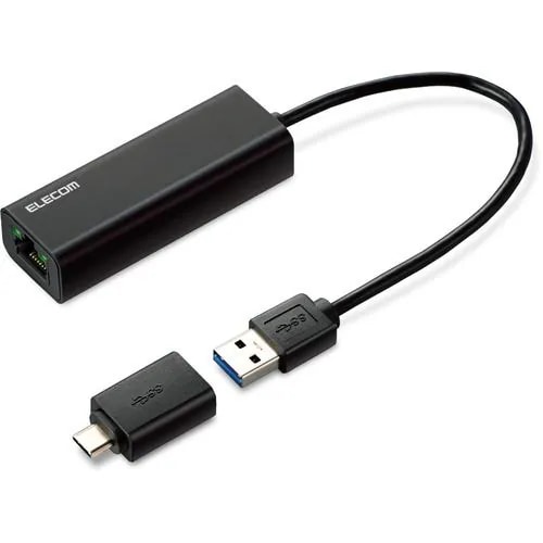 エレコム EDC-QUA3C-B 有線LANアダプタ 2.5G対応 Type-C変換アダプタ付 ブラック