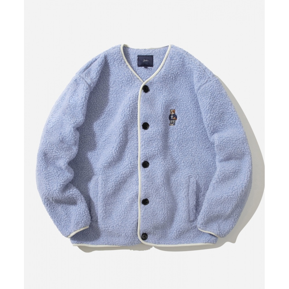 エールエンブロイダリーダンノーカラーボアフリースジャケットライトブルー