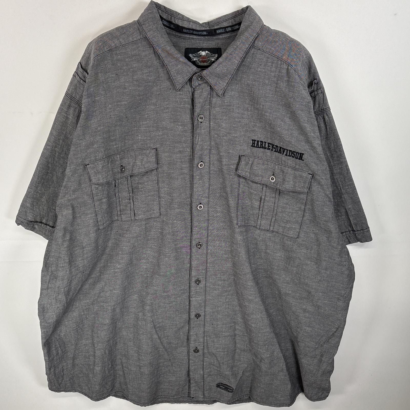 古着 半袖シャツ ボタンダウンシャツタイプ ロゴ 刺繍 フラップポケ 5XL グレー系 無地 メンズ