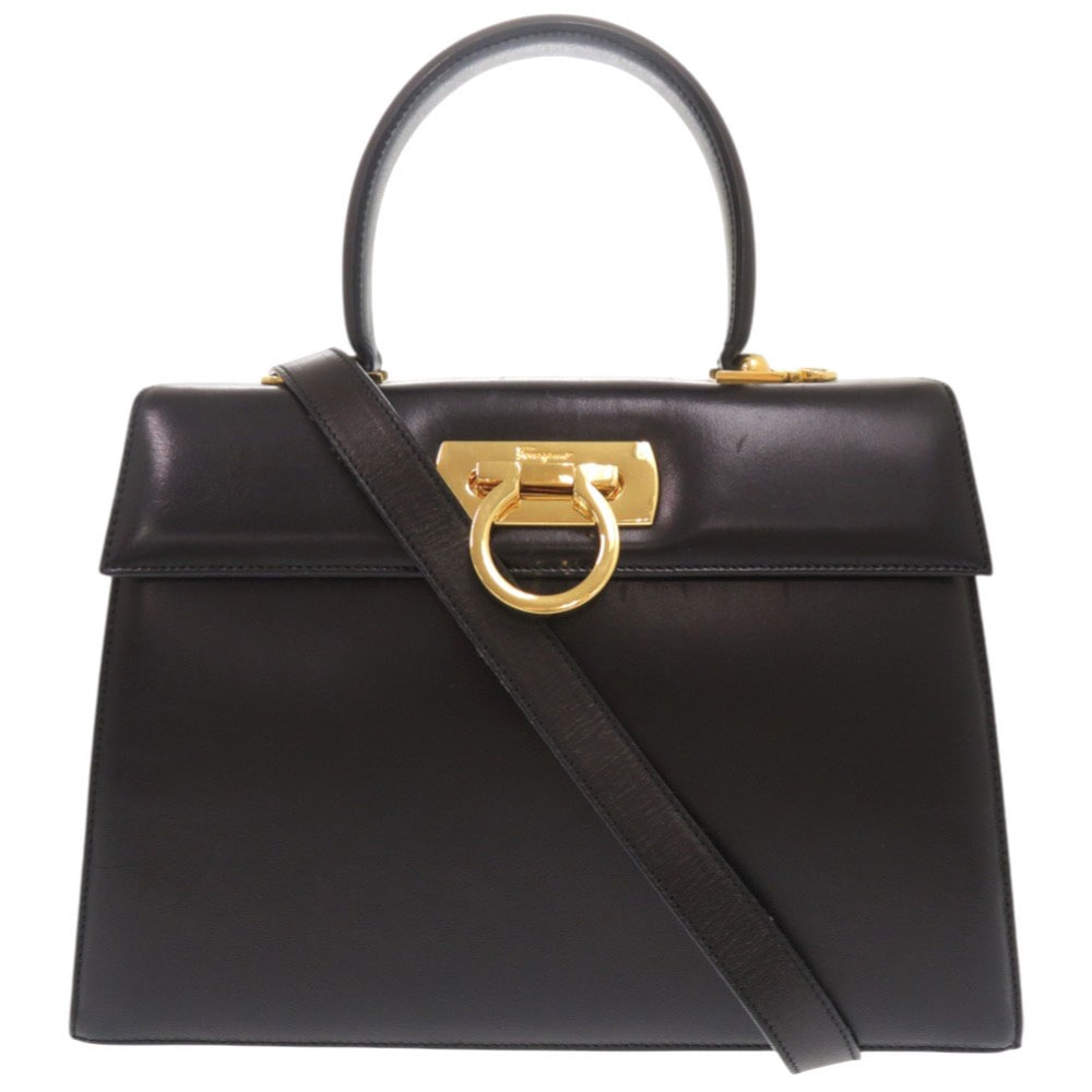 サルヴァトーレフェラガモ ガンチーニ 21 2181 ハンドバッグ レザー ブラック 0754【中古】Salvatore Ferragamo レディース