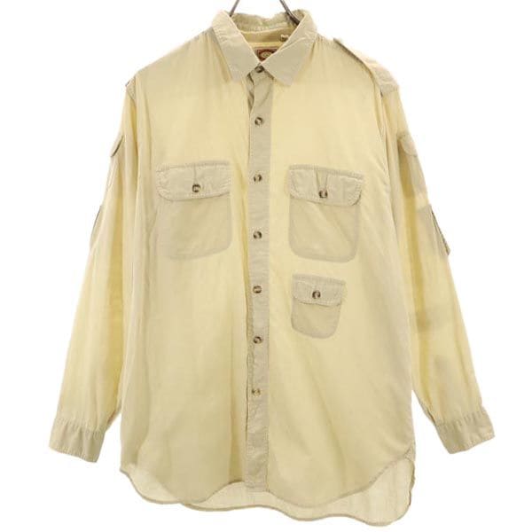 80s オールド ヴィンテージ 長袖 ワークシャツ L ベージュ メンズ