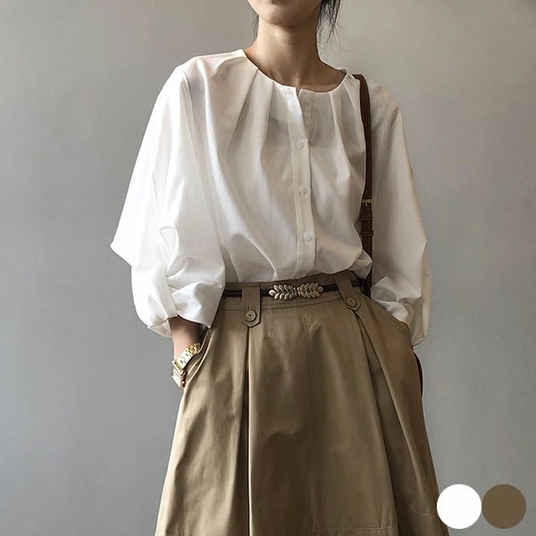 336【新品】レディースデザインコクーンシャツ ブラウスインナー きれいめ 30代 40代 着痩せ フェミニン フォーマル Aライン 長袖 モノトーン 春秋冬 通勤 結婚式 OL オシャレ 上品 新作