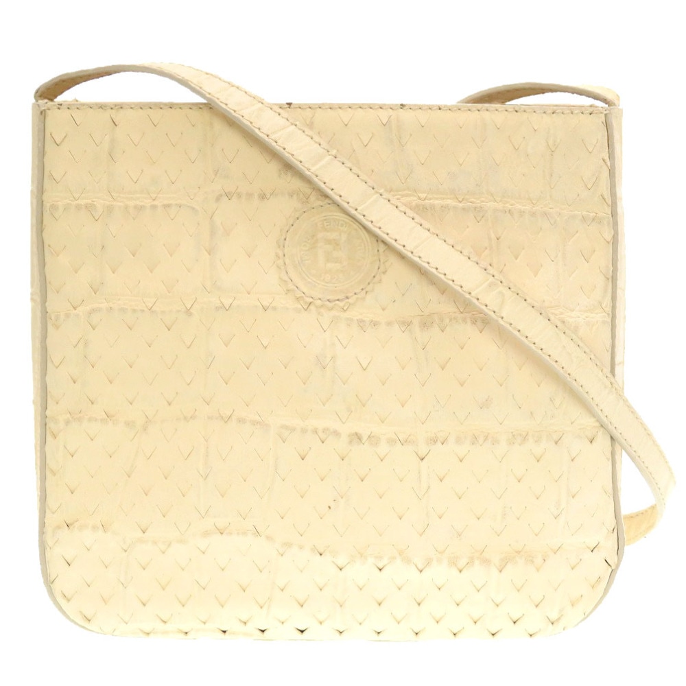 美品 ショルダーバッグ 型押しレザー/型押しレザー アイボリー 0164【中古】 レディース