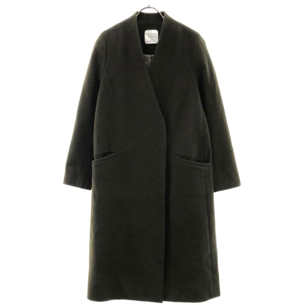 ウール ノーカラーコート 1 オリーブ レディース