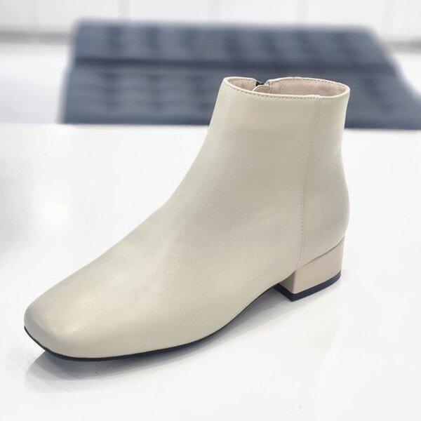 女性シンプルスクエアアングル短靴ブーツ322613 ホワイト_JK