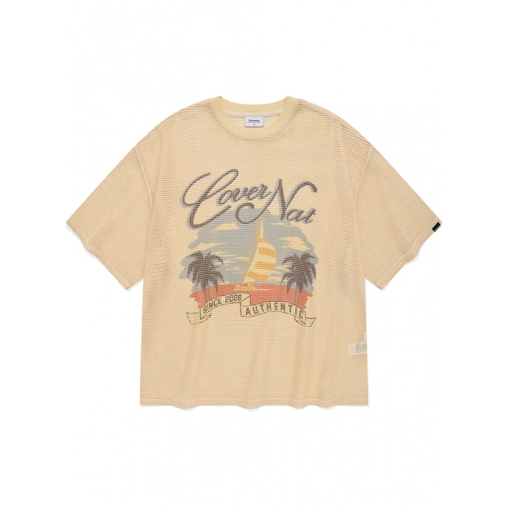 COVERNAT メッシュサンセットボート T シャツベージュ