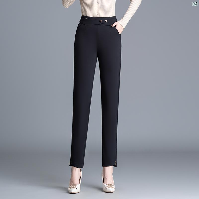 レディース 秋冬 ベルベット 付き ハイウエスト カジュアル スーツ パンツ 厚手 クロップド ストレート スリム 九分丈