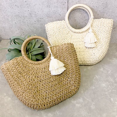 タッセルチャーム付きカゴBAG　カゴバッグ カバン ...のサムネイル