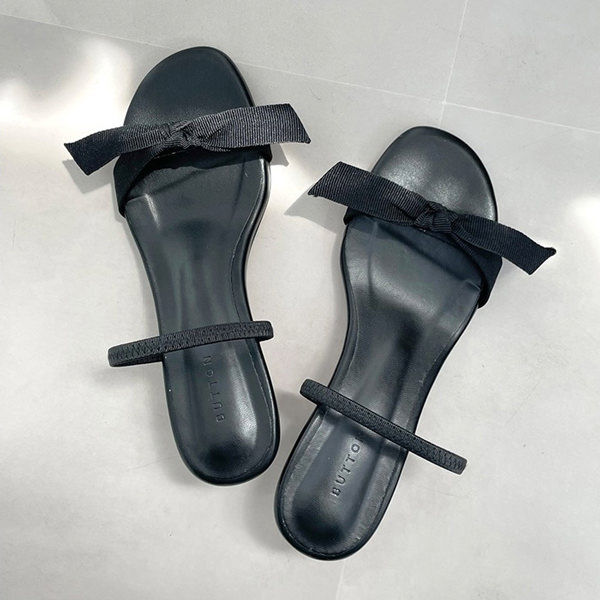 サンダル りぼん リボン バックストラップ レディース 黒 ブラック 夏 靴 婦人靴 韓国