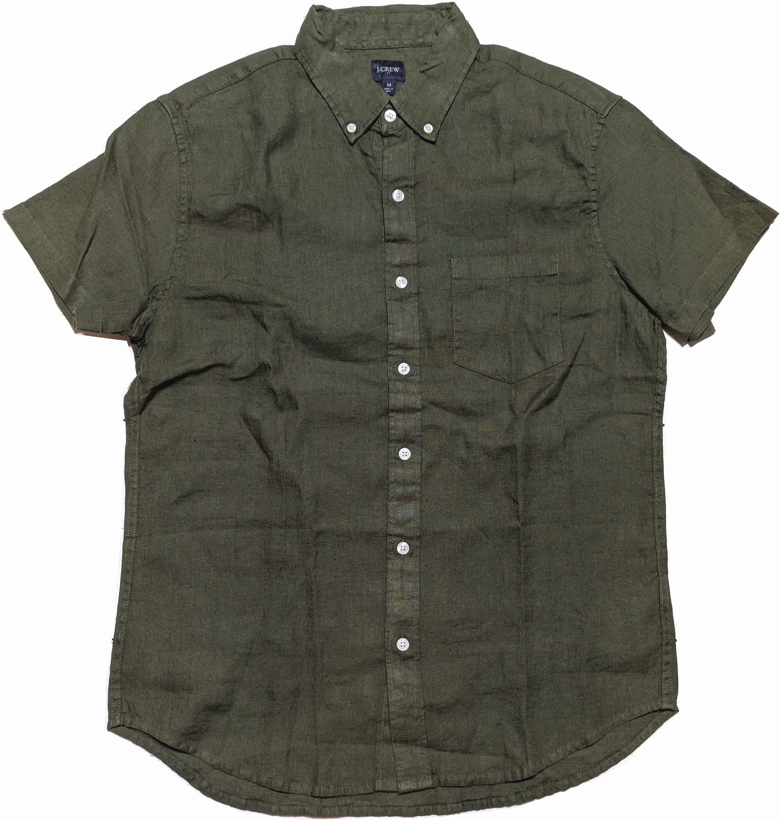半袖 ボタンダウン シャツ オリーブ リネン コットン メンズ J.CREW 016