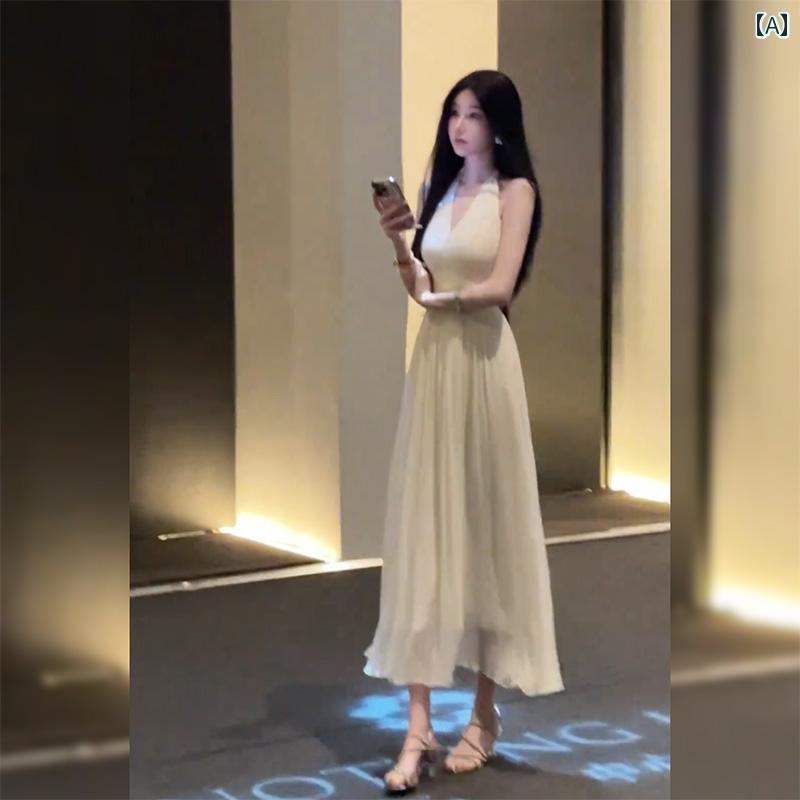 ワンピース　ドレス　おしゃれ なの 優しい Vネックノースリーブ ベスト ドレス 女性 2025 夏の ウエスト スリム ロング