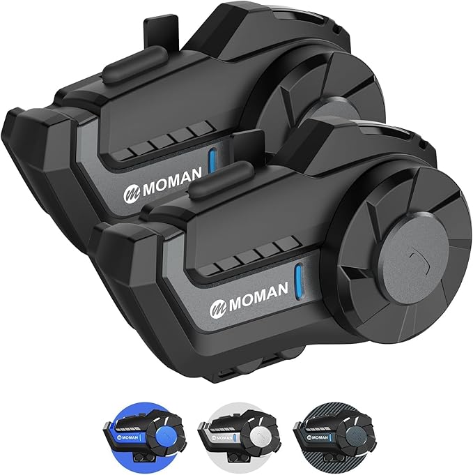 バイク用インカム, Moman H2 Pro 2台セット 1000m通信可能距離 2人同時通話 DSP&CVC機能搭載 音楽再生 IP65防水 音声アシスタント 日本語/英語ガイダンス音声 音楽共有