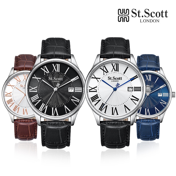 ST.SCOTT LONDON ST7110Lクラシックデートメンズレザー時計