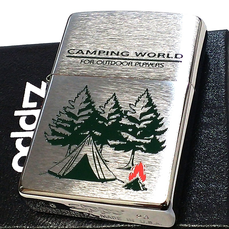 ZIPPO ライター キャンピングワールド ジッポ シルバーサテン キャンプ ユニーク おしゃれ ホビー アウトドア 木 レディース 可愛い おもしろい メンズ かわいい ギフト プレゼント