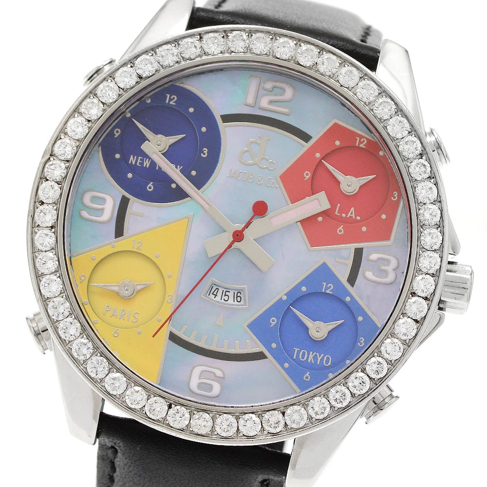 ジェイコブ JACOB&CO 5タイムゾーン ダイヤベゼル デイト クォーツ メンズ _954677【中古】