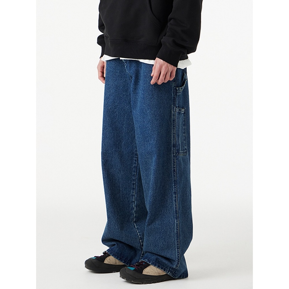 URBANAGE カーペンターワイドデニムパンツミディアムブルー