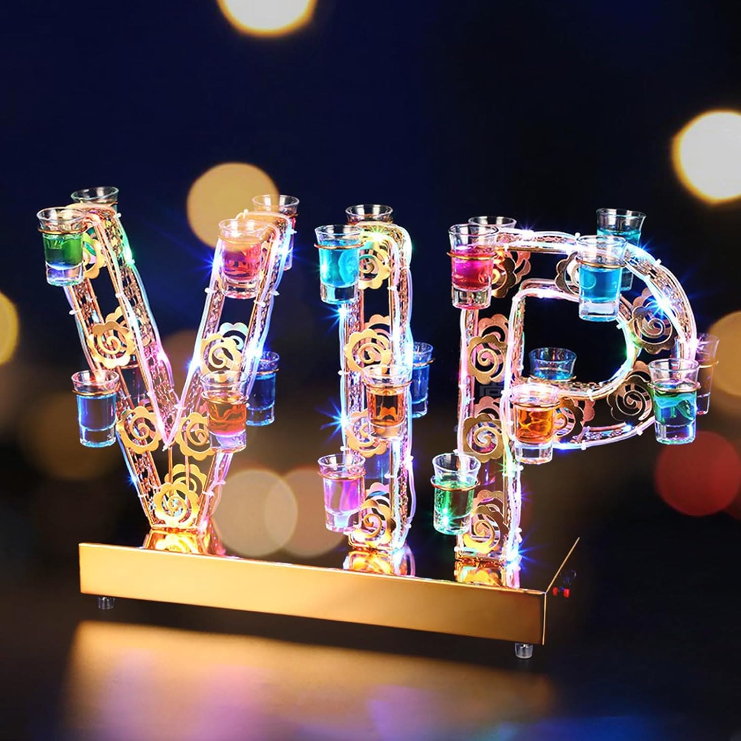 出血大サービス LED酒グラス棚 VIP酒カップホルダー 24カップ付き LED酒ボトル棚 酒グラススタンド バーホテルLED酒棚 収納ラック酒器 酒棚 テキーラ観覧車 ワイングラス掛け LEDランプ
