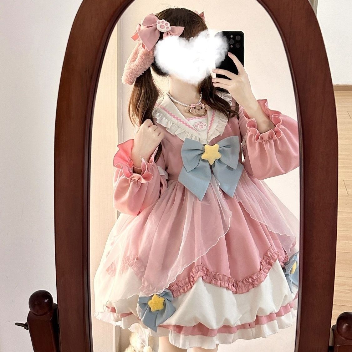 フルロリータ 長袖ドレス 大きいサイズ ロリータ ネイビー ポッドワンピース 長袖 ネックop和服コスチュームコスチューム