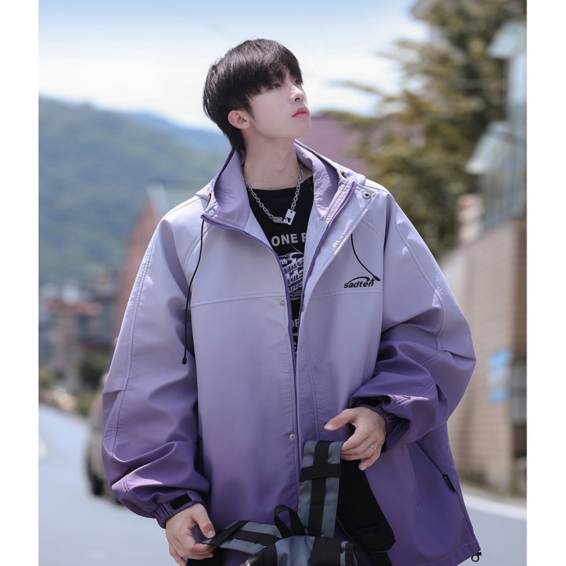 アメリカンマウンテンシステムアウトドアフードジャケットメンズ2023秋新潮デザイングラデーションジャケット