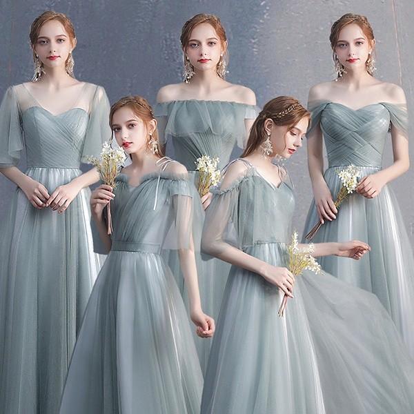 ブライズメイド ドレス ロング丈 二次会 6タイプ 袖あり パーティードレス 小さいサイズ 大人 結婚式 フォーマル 花嫁 成人式 演奏会