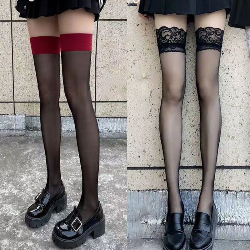 【1つ買うと10つ無料】黒のセクシーな赤い赤い端スプライスされた太ももストッキング薄い黒いストッキング純粋なレースオーバーニーストッキング 17,948円