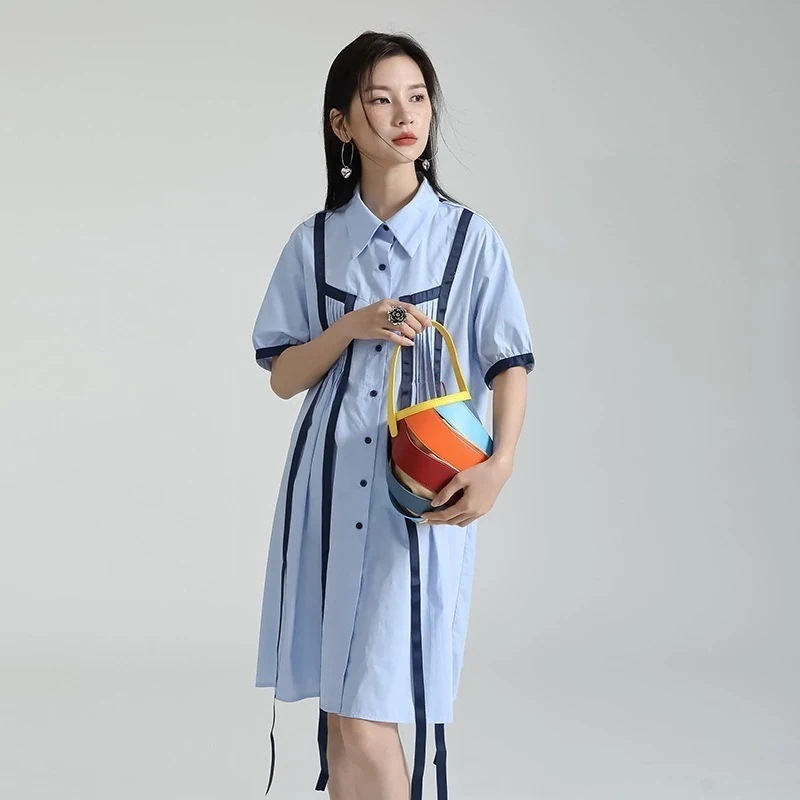 【J.Fashion】 シャツワンピース 夏 ドッキング 着痩せ レディース 半袖 ワンピース レディース おしゃれ 上質 関連商品は店で購入可能 メガ割