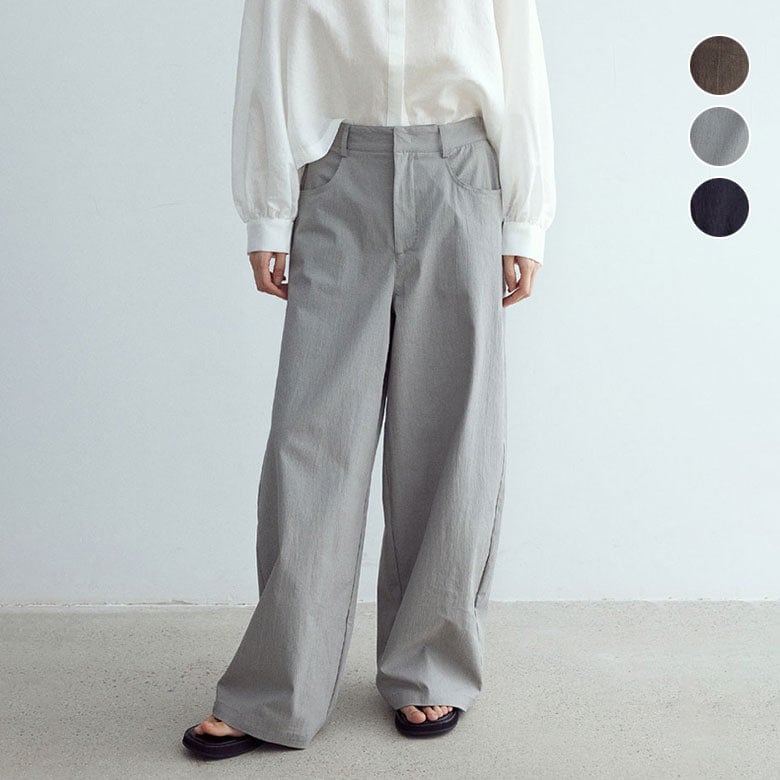 ハイウエスト ワイドパンツ シンプル 通勤 ビジネス オフィス OL コットン