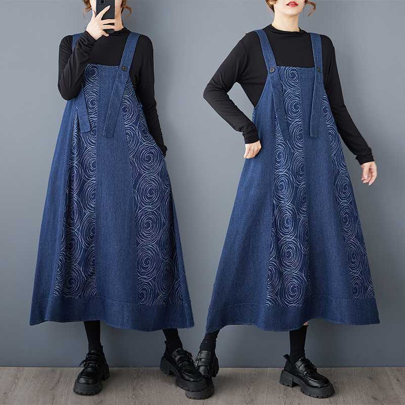 「ファットガール」 大きいサイズ デニムサロペットスカート レディース レトロ 体型カバー メガ割 キャミワンピース デニムワンピース 2025秋