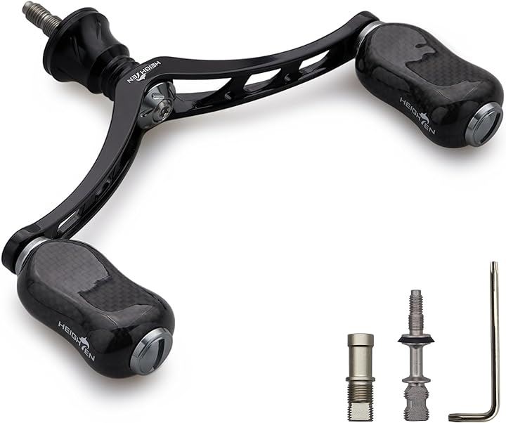 98mm リール ハンドル 21mm カーボン ノブ 搭載 シマノ ダイワ 通用 スピニングリール用 Gourd Series 828( ブラック＆ガンメタル)