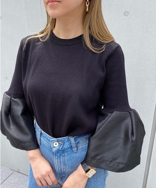 シャツ カットソー 7分袖シャツ キャンディースリーブ ラウンドネック オルチャン レディース 韓国 トップス ホワイト 白 七分袖 袖あり ゆったり 黒 白シャツ フリーサイズ