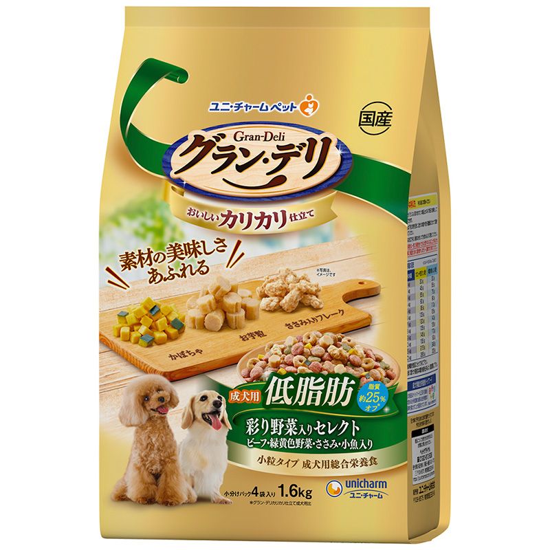 （まとめ買い）グラン/デリ カリカリ仕立て 成犬用 低脂肪 彩り野菜入りセレクト ～脂肪分約25%カット～ 1.6kg 犬用フード [x3]